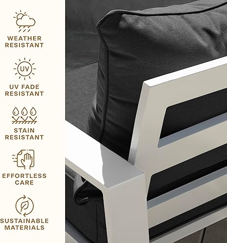 Vista 66 de Honeycomb - Asiento profundo para exteriores, 24 pulgadas de ancho x 23 pulgadas de profundidad, cojín para silla de exterior, rayas marfil y negro