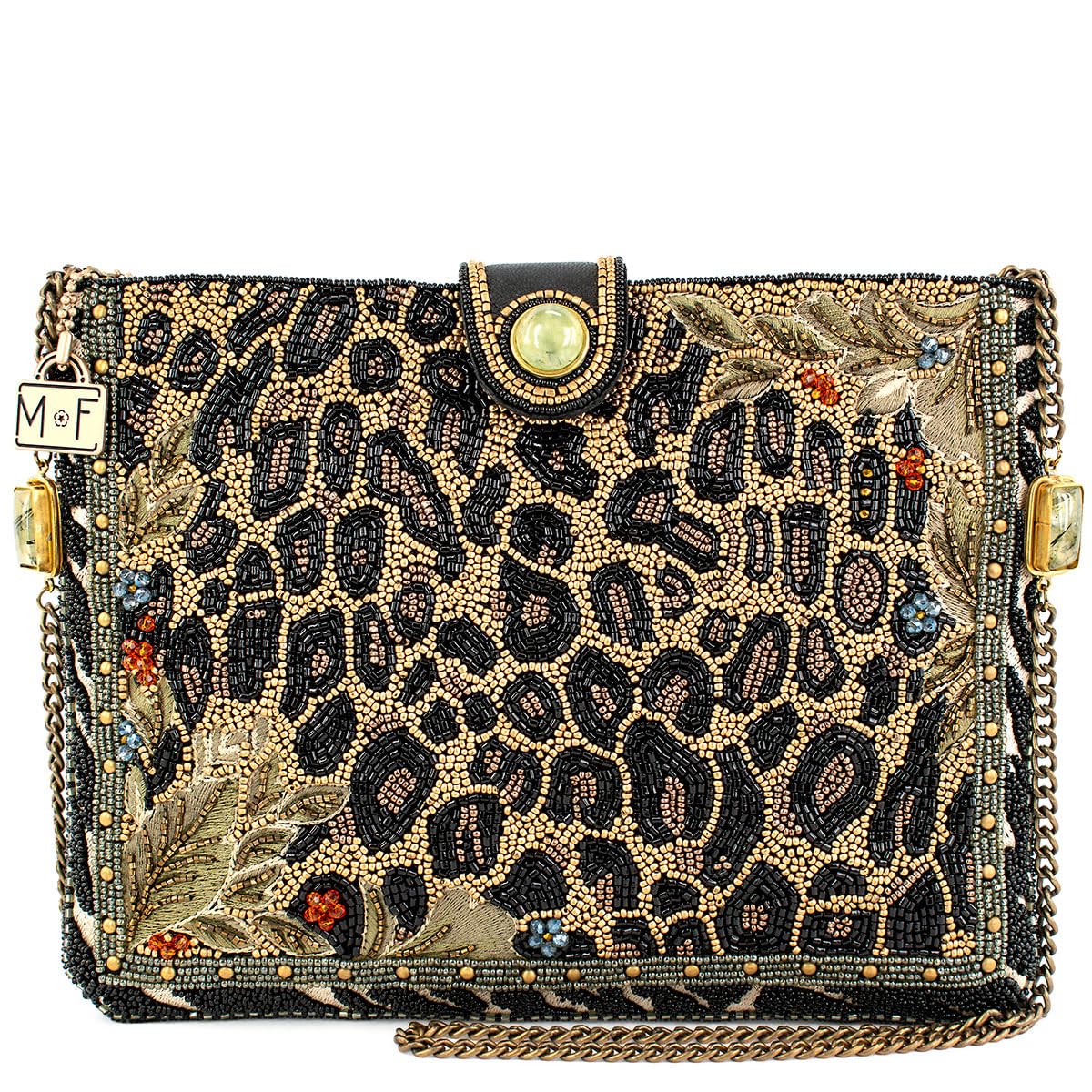 Mary FrancesUntamed Beaded Crossbody Handbag Clutch Animal Print Design Novelty Evening Purse with Removable Chain Strap, Black