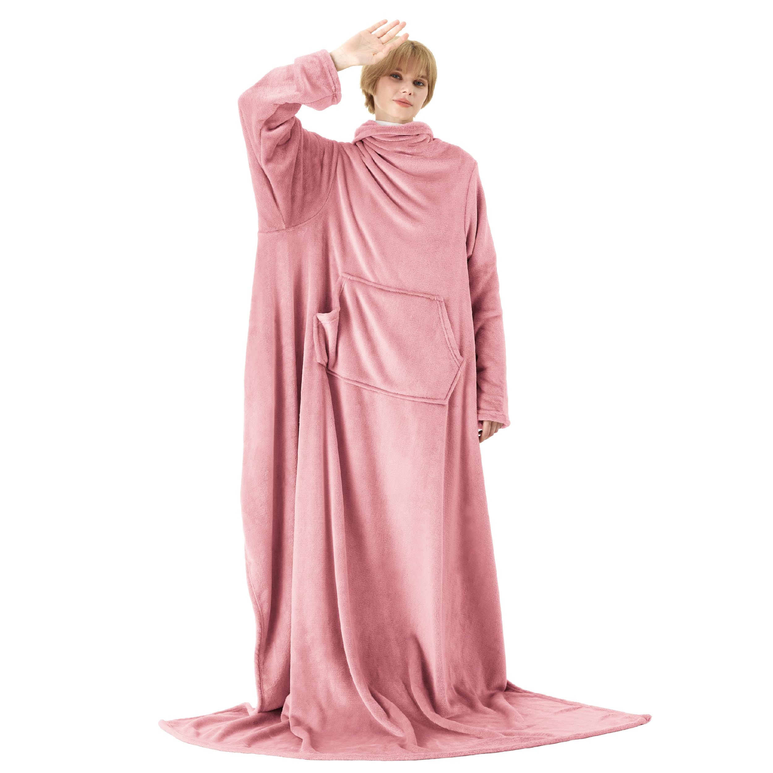 BEDSURE Manta con mangas como regalo para mujer, manta con mangas, 150 x 200 cm, cálida manta para adultos, manta de manga para regalo para TV, color azul
