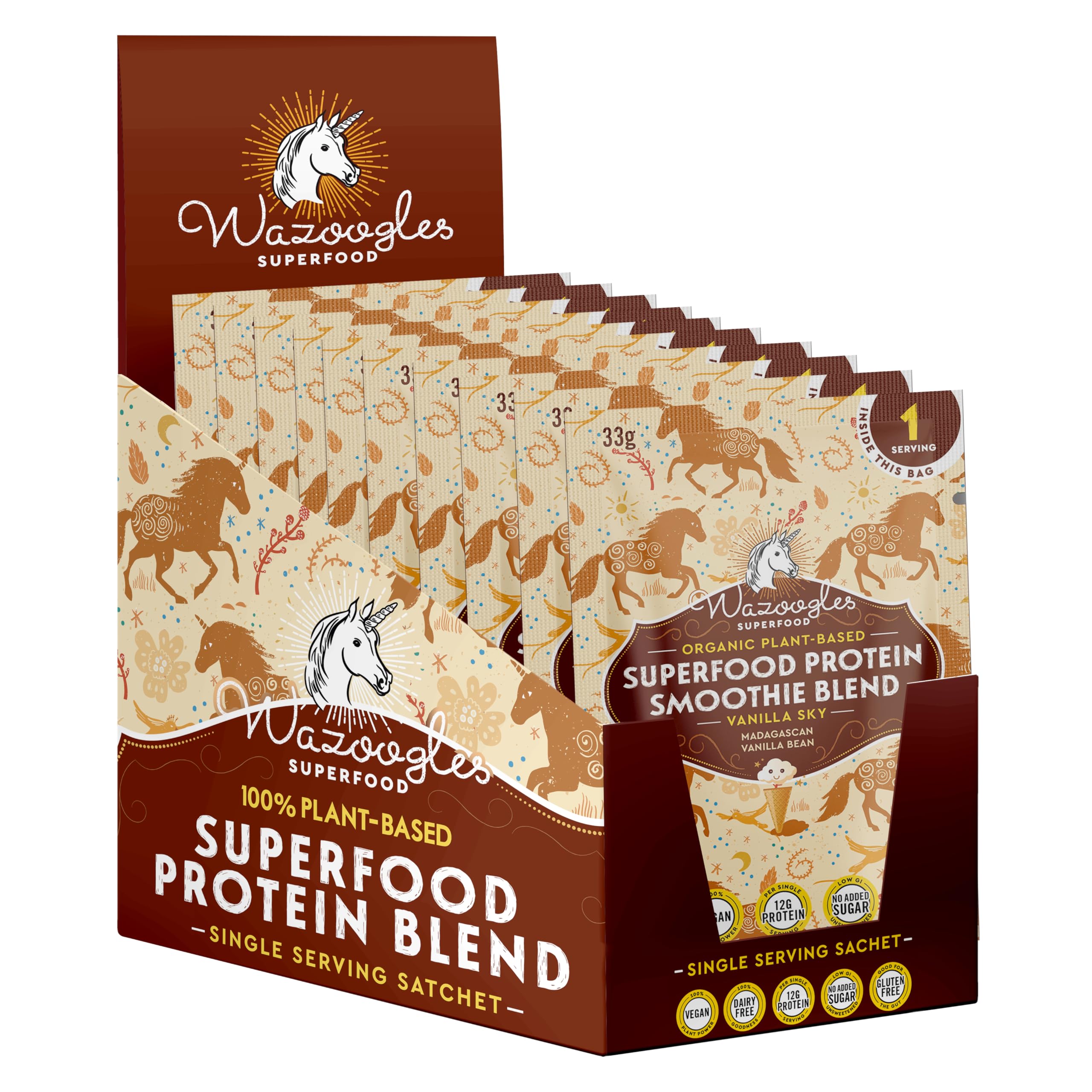 Superfood Protein Smoothie Blend – Vanilla Sky, 33g x 10 | Clean Ingredients | Gluten Free | No Added Sugar | 12g Protein Per Serving | Sustainably Sourced| Plant Based Protein