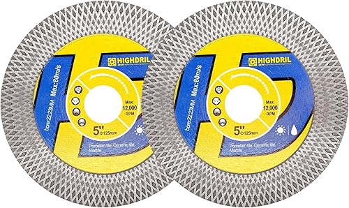 Miniatura 10 de HIGHDRIL Hoja de sierra de diamante de azulejos, 2 piezas de rueda de disco de corte de 4.5 pulgadas4.528 in para corte y molienda en secohúmedo de