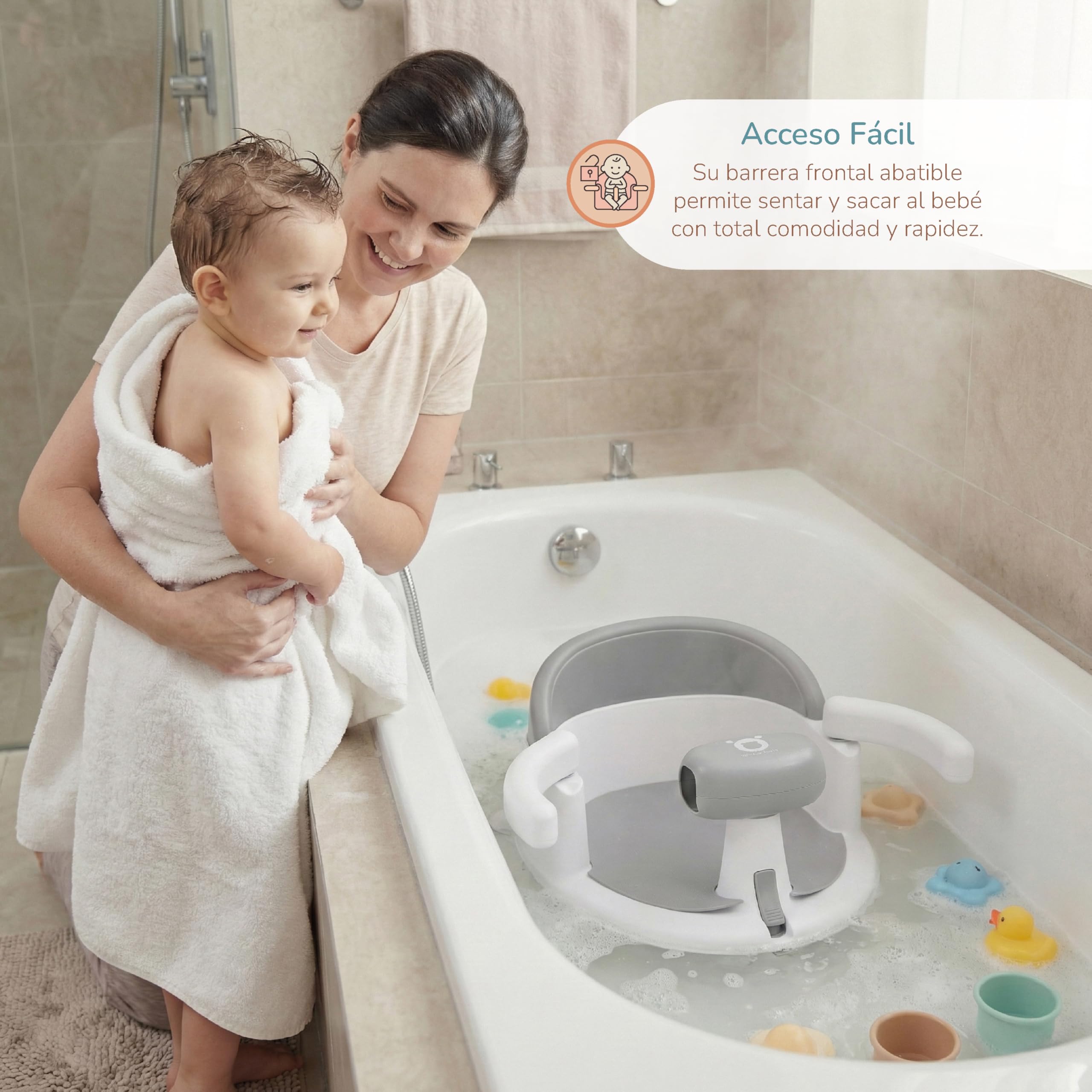 Buddy Baby AquaBebe ergonomiczne, antypoślizgowe i bezpieczne siedzisko kąpielowe z drążkiem do łatwego pozycjonowania dziecka z przyssawkami do mocowania