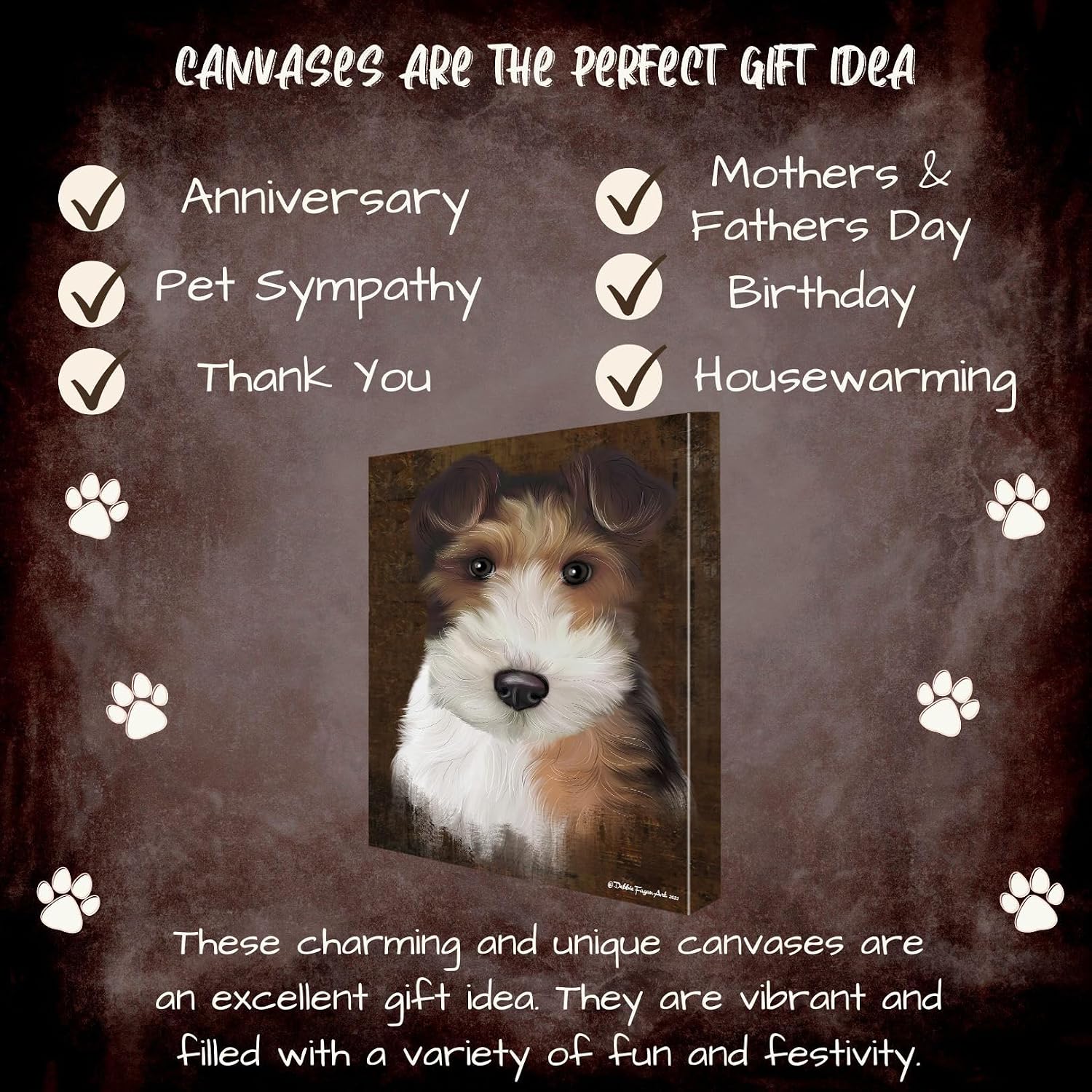 Rustic with Wire Fox Terrier Dog Canvas Wall Art - Premium Quality Ready to Hang Room Decor - Black Floating Framed 16" x 16"