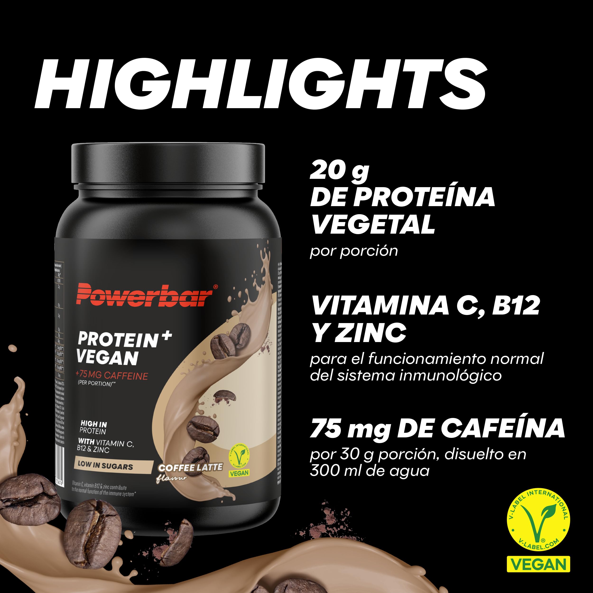 Powerbar - Protein Plus Vegan - Immune Support - Coffee Latte - 570g - Proteína en polvo - Bajo en azúcar