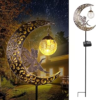 Solarlampen für Außen Gartendeko für Draußen Wetterfest Upgrade Mond Solar Lichter mit Garten Fee LED Glaskugel Schäferhaken für Braußen Gehwege Hof Terrasse Garten deko Geschenk