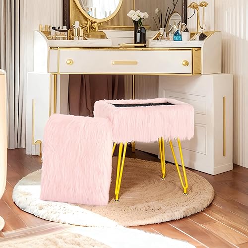 Miniatura 6 de Taburete multifuncional para tocador, asiento acolchado, otomana de almacenamiento en diseño rectangular mullido, reposapiés suave con 4 patas