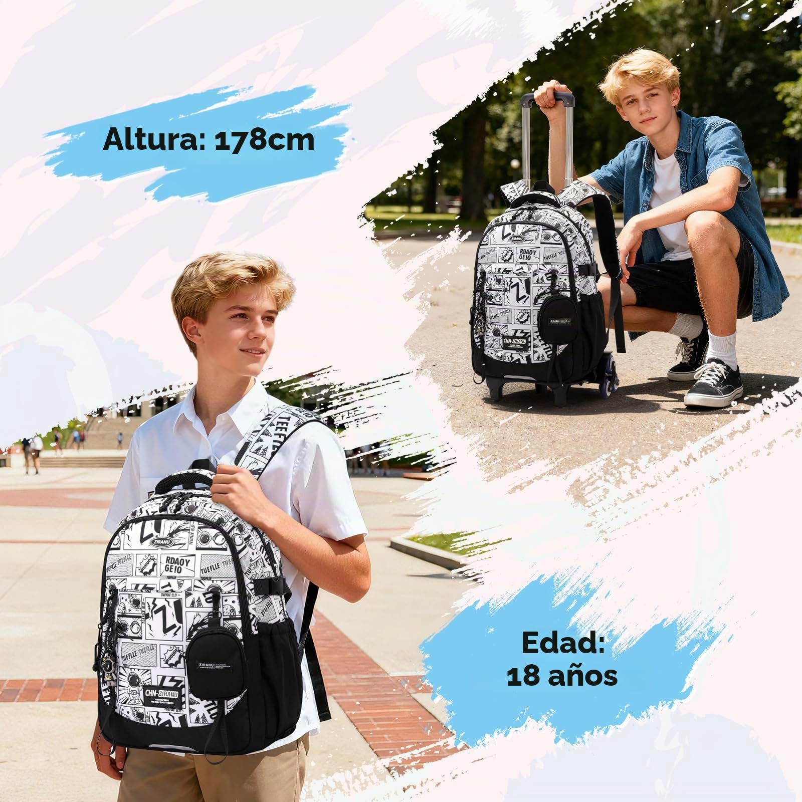 Amythe Mochila Escolar con Ruedas Adolescente, Moda para Laptop 15.6"