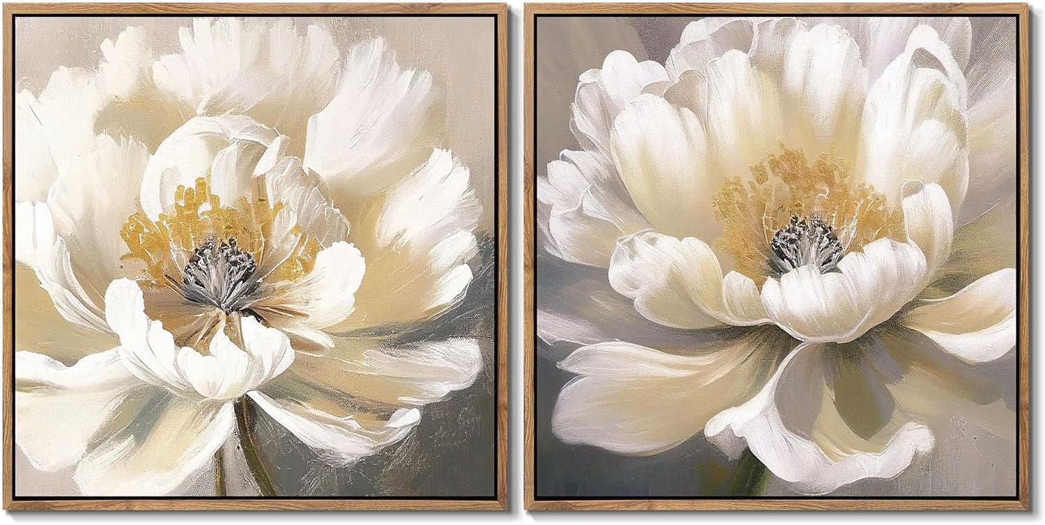 Gardenia Art Juego de 2 cuadros enmarcados de flores para pared, pósteres botánicos vintage para decoración estética de habitación, pintura floral