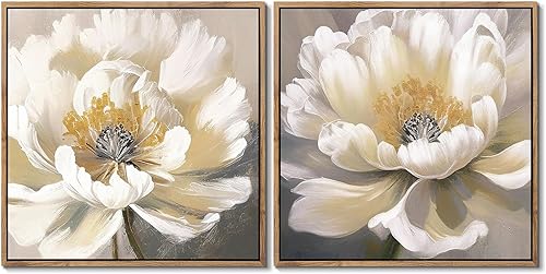 Gardenia Art Juego de 2 cuadros enmarcados de flores para pared, pósteres botánicos vintage para decoración estética de habitación, pintura floral