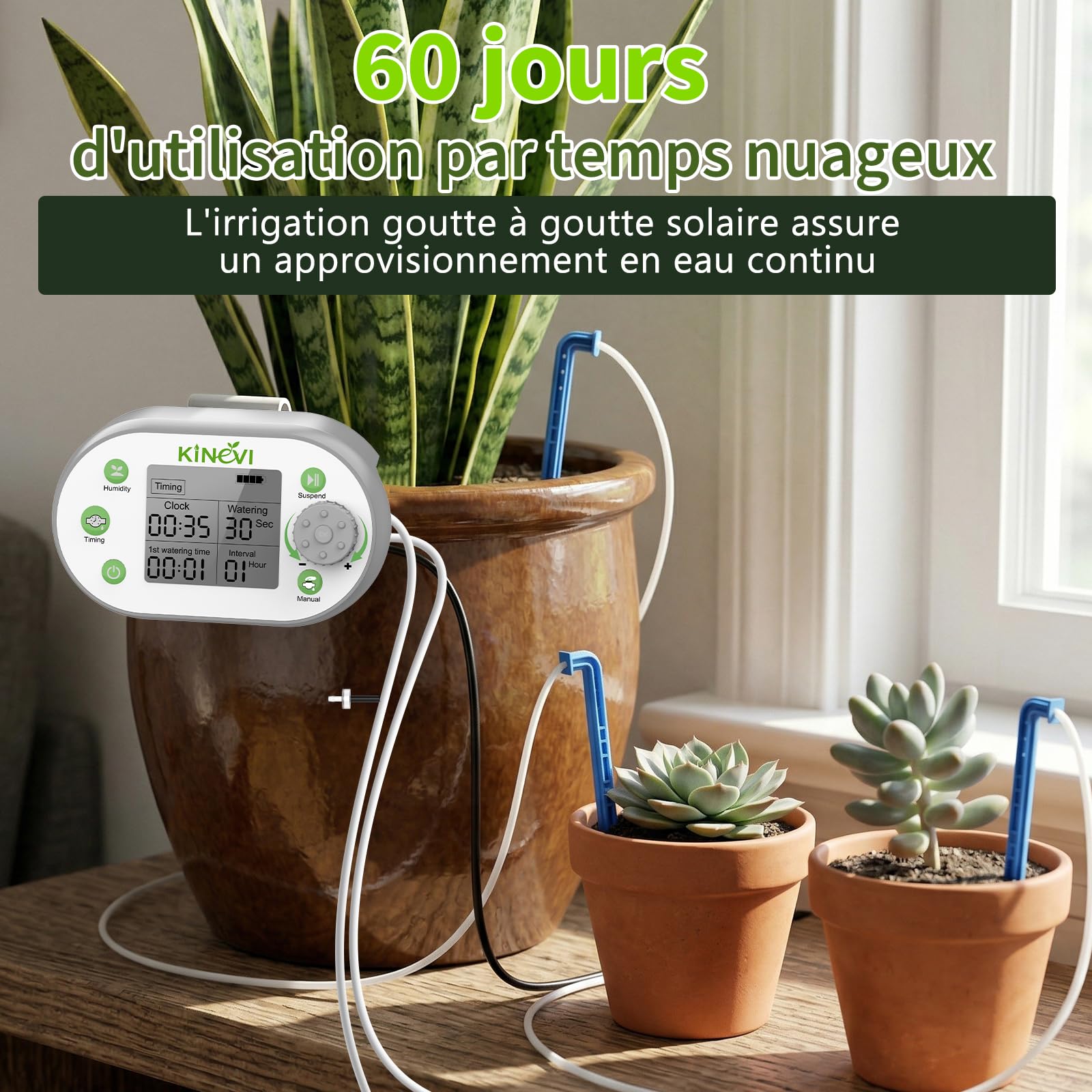 Système d'irrigation automatique,Kit arrosage automatique goutte à goutte pour 15 plantes, Kit d'irrigation goutte à goutte rechargeable pour plantes d'intérieur, balcon
