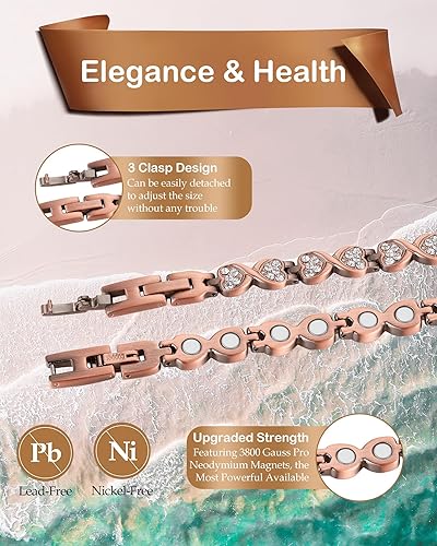 Miniatura 3 de Feraco Pulsera de cobre para mujer, forjada a mano, 99.99% de cobre puro sólido, pulseras magnéticas con imanes de neodimio profesionales (símbolo
