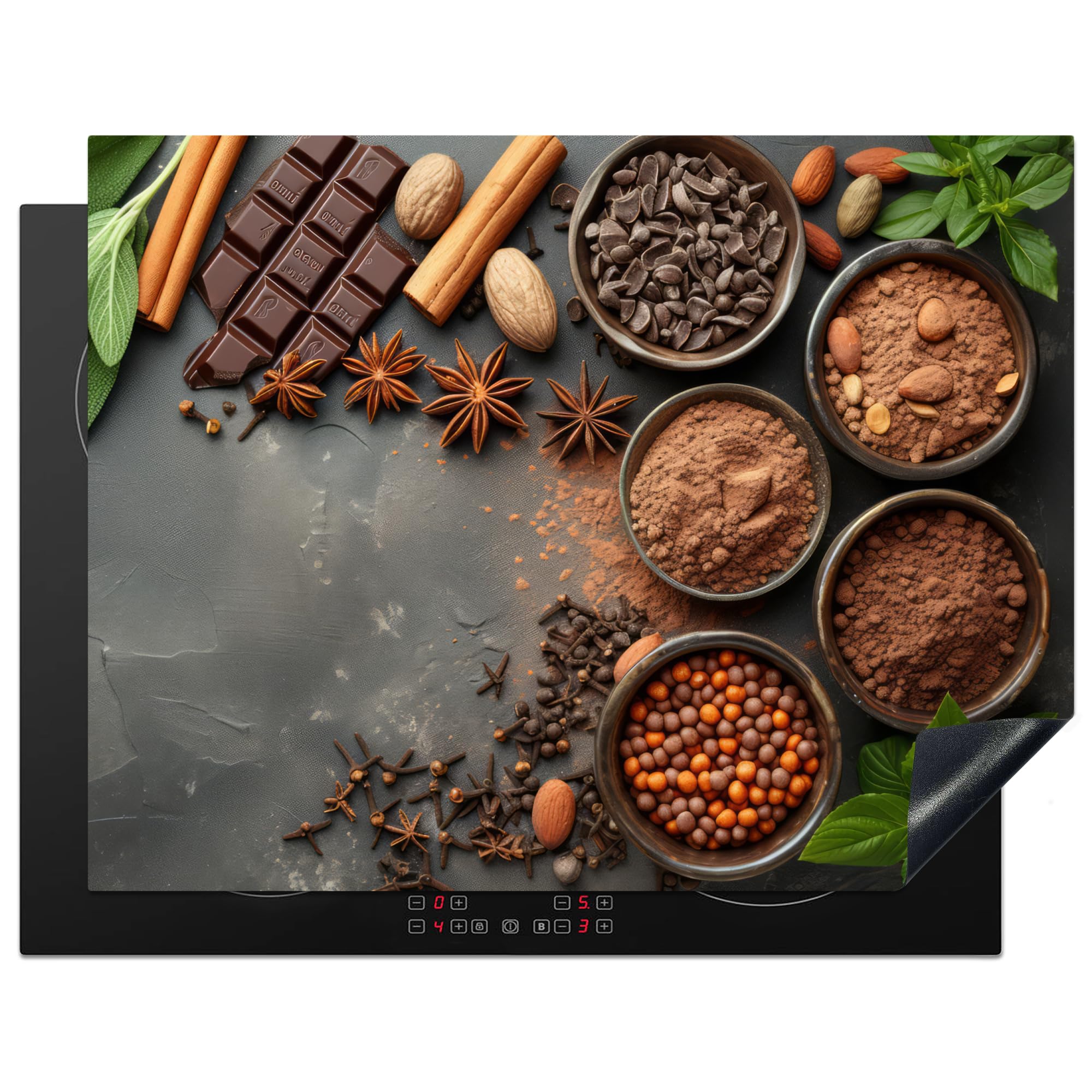 KitchenYeah© Induction Hob Cover Protector Mat 23.2"x30.3" / 77x59 cm Kitchen Universal Ceramic Covers for Electric Cookers Vinyl Spices - Chocolate - Concrete - Spices - Cocoa
