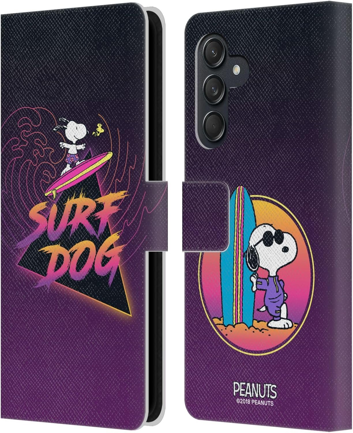Head Case Designs Officially Licensed Peanuts Surf Dog Snoopy Aloha Disco Leather Wallet Case Compatible with Samsung Galaxy M55 5G