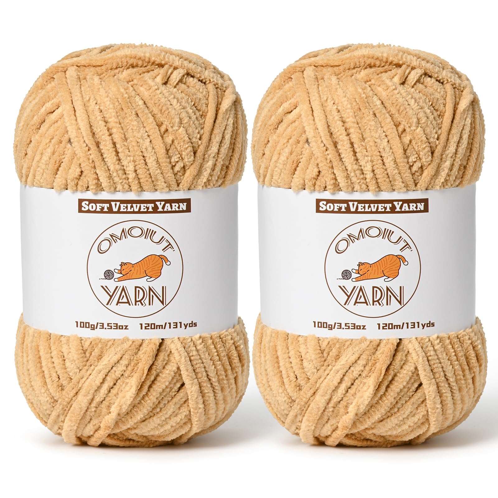 2 Pack Khaki Fluffy Velvet Yarn for Crocheting,Chunky Chenille Baby Blanket Yarn for Crochet,Soft Fuzzy Puzzle Yarn for Knitting,(100g/3.53oz Each) Bulky Thick Amigurumi Crochet Yarns