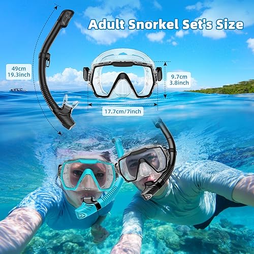 Miniatura 2 de Juego de esnórquel para adultos, equipo de esnórquel antifugas y antivaho con lente de vidrio templado, vista panorámica, máscara de natación, kit