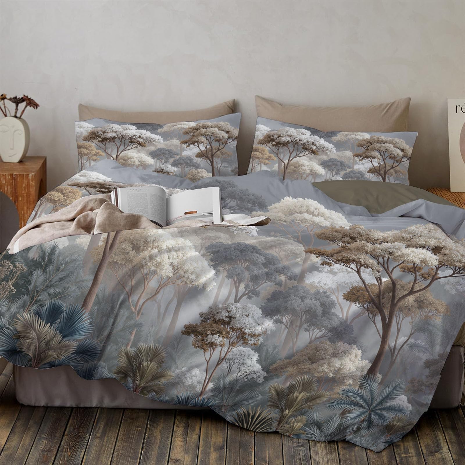 Housse de Couette 240x260 Arbres et Palmiers | Parure de Lit Microfibre 3D
