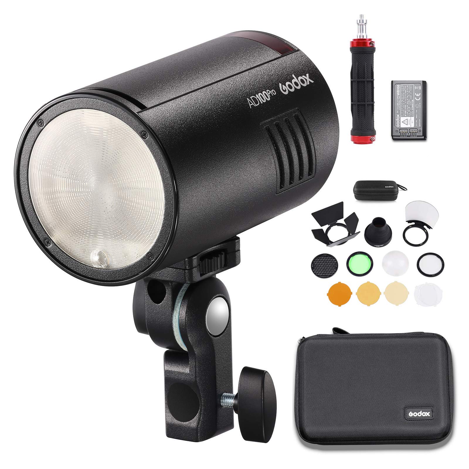 Godox AD100 Pro AD100Pro Flash tête Ronde avec Le kit AK-R1, 360 à Pleine Puissance, Recyclage 0,01s à 1,5 s, 1/8000 HSS, Soutien TTL/M/Multi-Fonctions, Batterie 2600mAh
