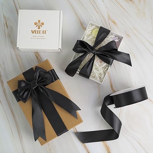 Miniatura 5 de MEEDEE Cinta de satén negra  Cinta de satén de doble cara de 1-12 pulgadas por 50 yardas para manualidades, bodas, ramos de flores, decoración de