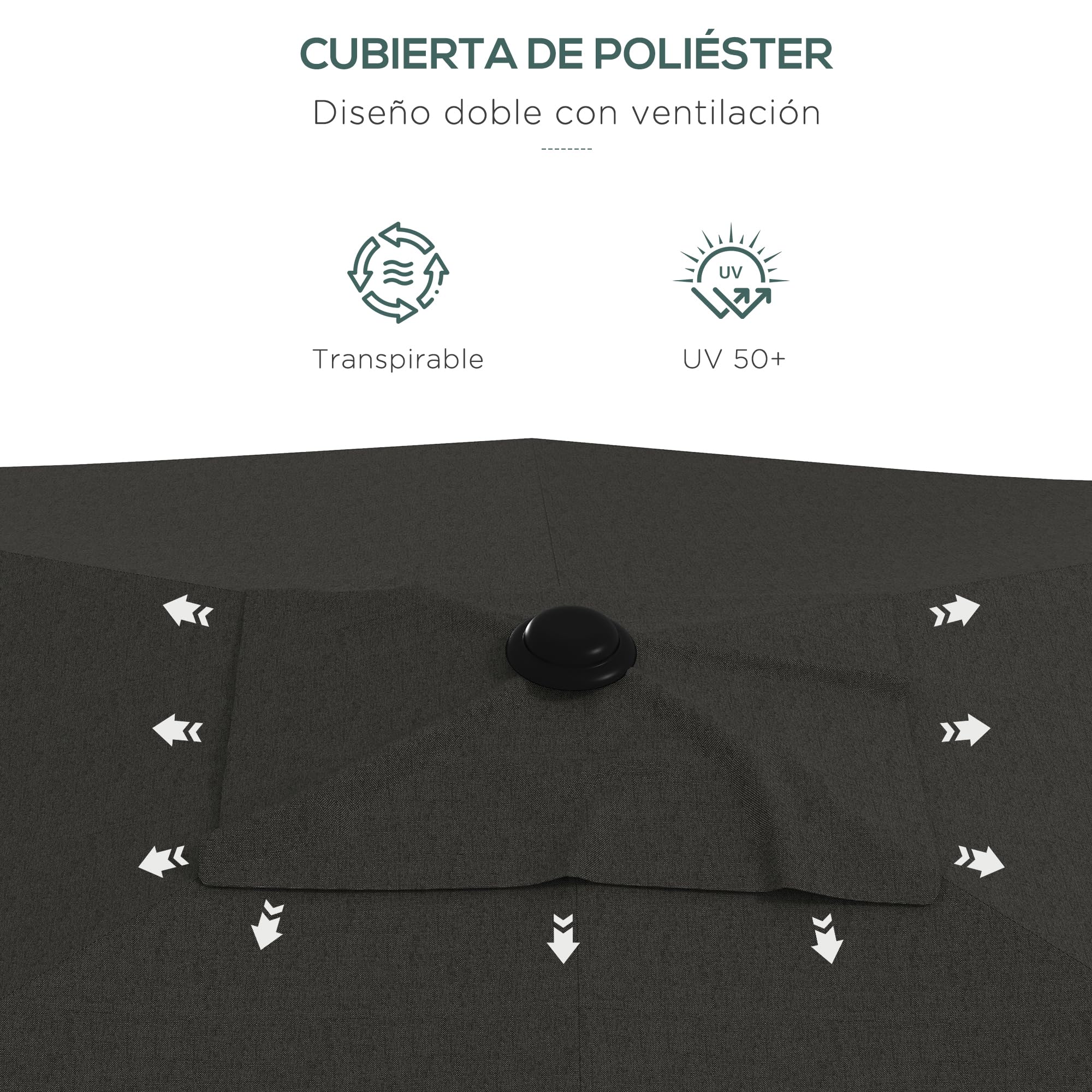 Outsunny Sombrilla Terraza Exterior 3x2 m M ástil Aluminio | Parasol de Terraza Exterior, Ángulo Ajustable, Protección UV 50+, Sombrilla para Jardín Patio