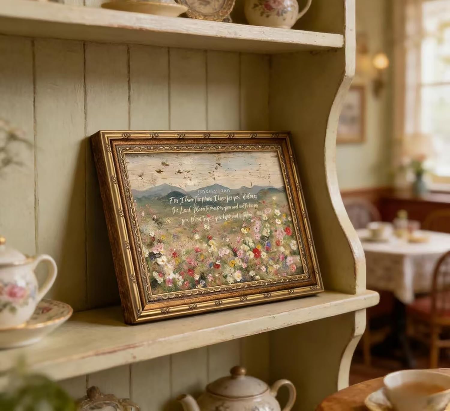 Vintage Gold Framed Christian Floral Scripture Wall Art,Retro Bible Verse Wildflower Landscape Canvas Painting Picture Wall Decor,Jeremiah Religious Faith Poster Print Artwork,for Living Room,