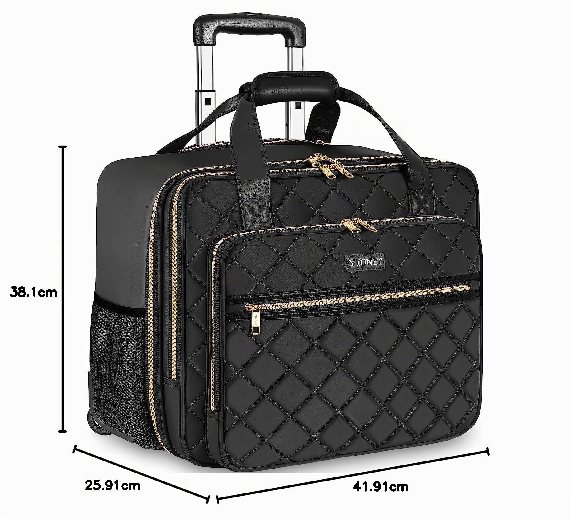Ytonet Sac a roulettes de Ordinateur Portable Femme, Malette à roulettes pour Femmes 17.3 Pouces, Sac à roulettes pour Enseignantes 10 Poches de Rangement, comme Cadeau pour Mère, Enseignante, Noir