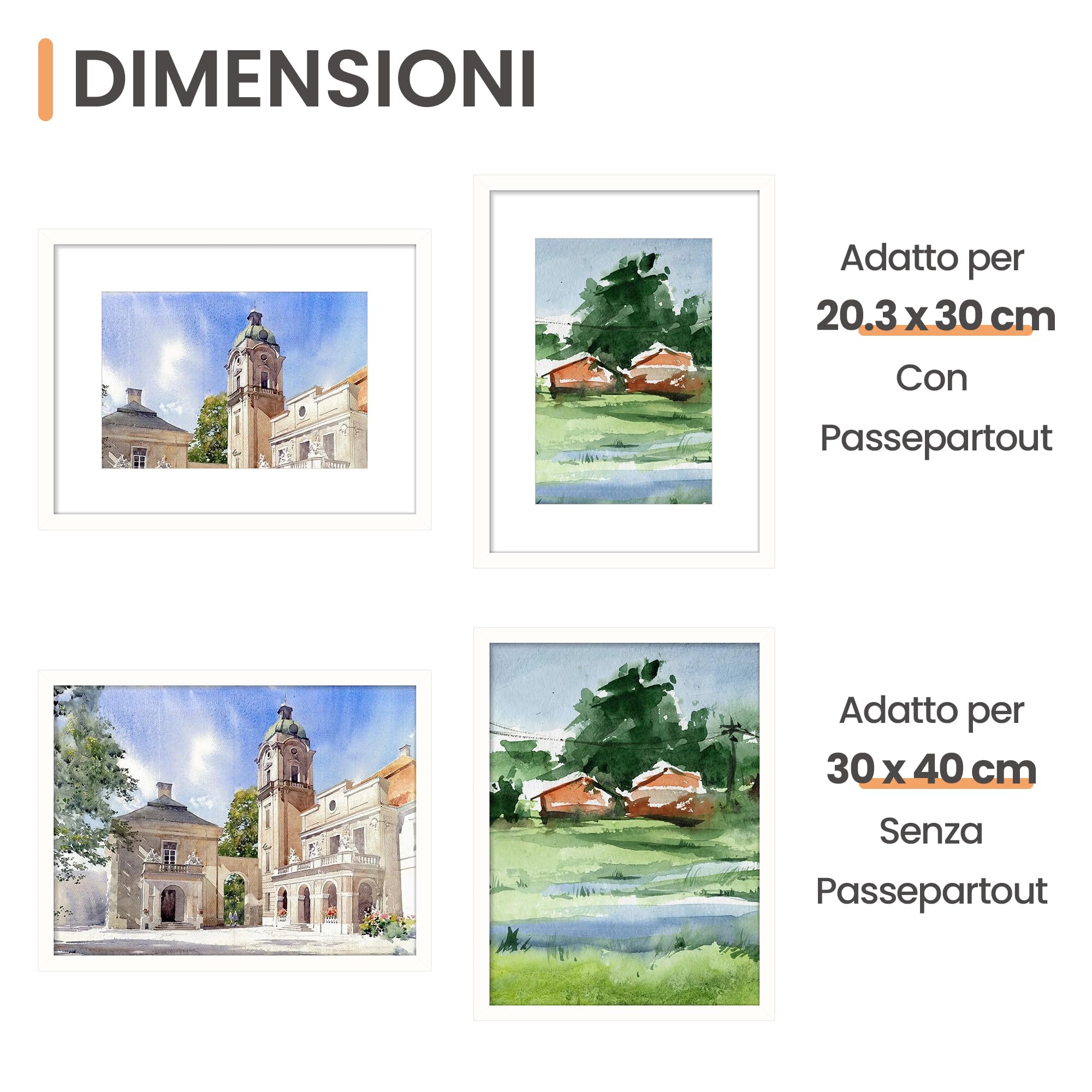 upsimples Cornice 30x40, Confezione da 3 Cornici portafoto Bianco, Formato 40x30 cm, Con Supporto Orientamento Orizzontale o Verticale, Cornici per Ppuzzle, Parete, Poster, Diploma Universitario