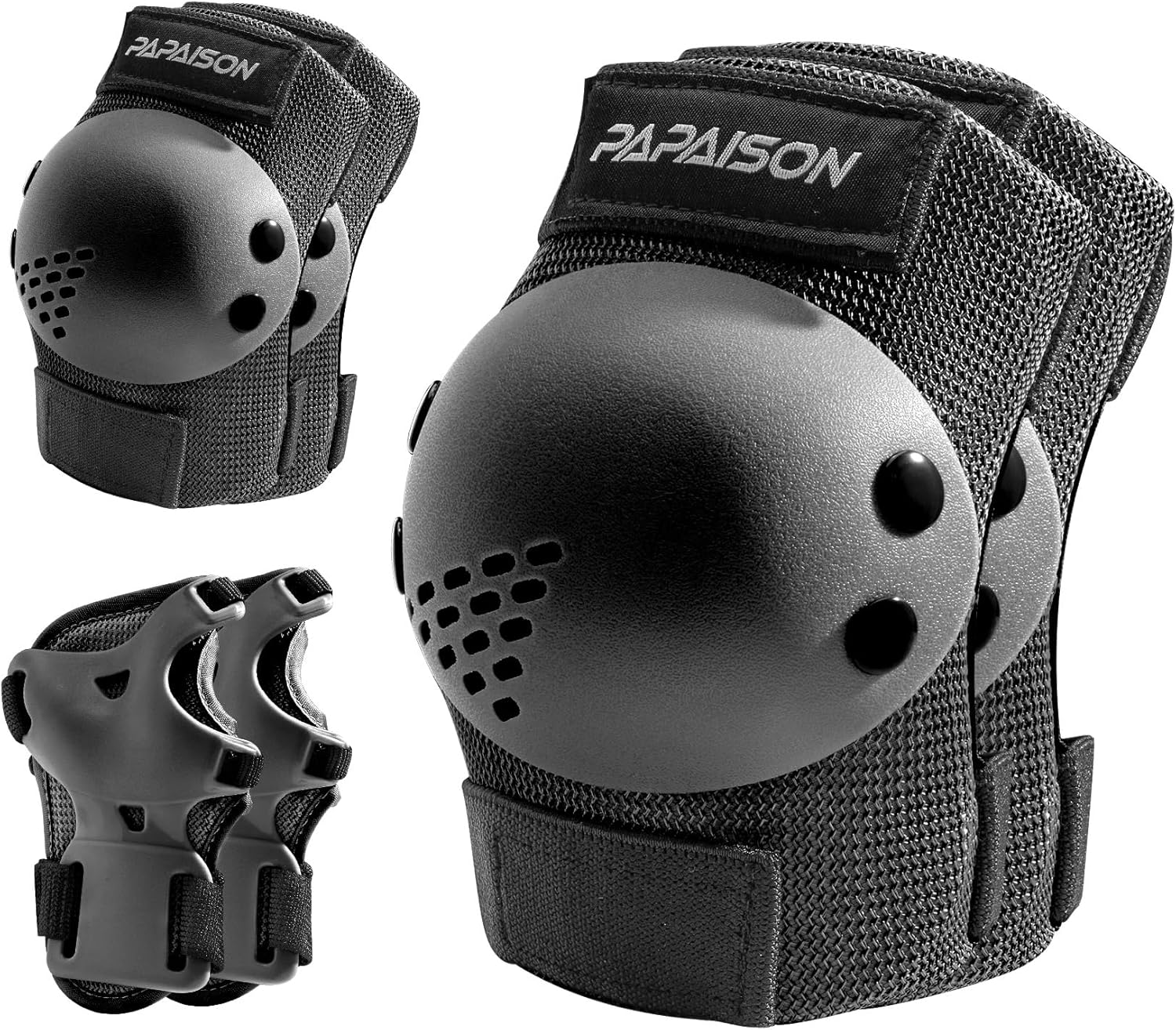 PAPAISON Kids/Youth Knee Pad, Elbow Pads & Wrist Guards for Inline Skating Bike Cycling Skateboard Scooter, 3 in 1 Protective Gear Set for Girls Boys Adult