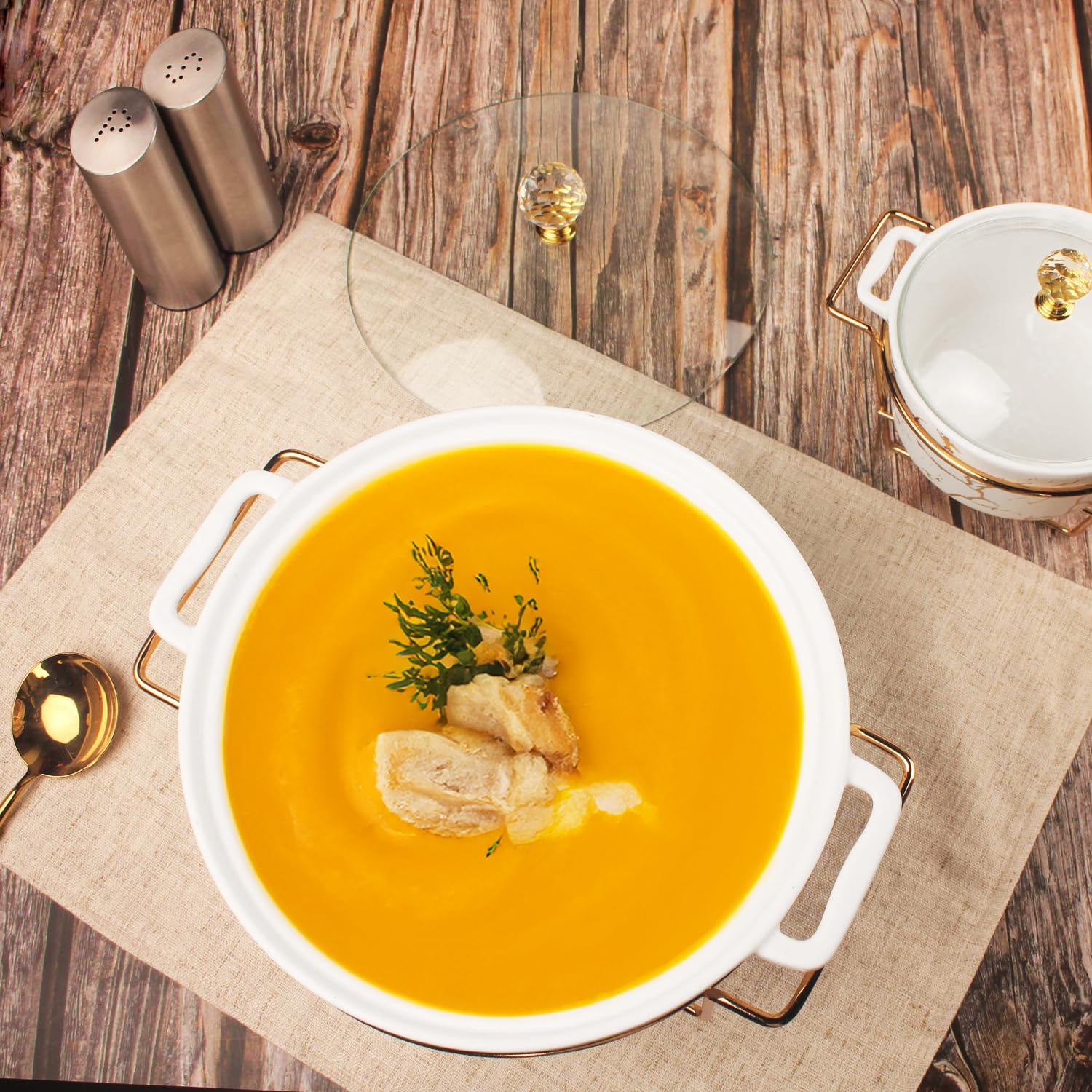 Französisches Terrine-Set aus Porzellan mit Glasdeckel und -rost, 2500 ml Catering-Auflaufform, Chafing Dish für Buffets, Auflaufform zum Aufbewahren von Lebensmitteln
