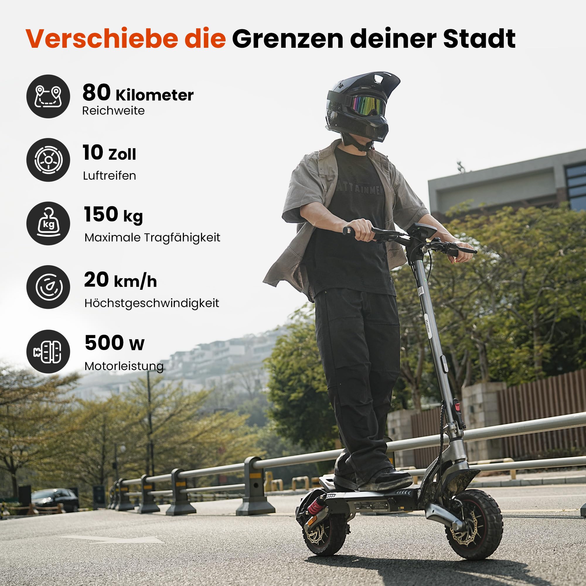 Doppel-oder Einzelmotor E Scooter mit Straßenzulassung Max 80KM Reichweite,10 Zoll Offroad Reifen Elektroroller Erwachsene 48V 15Ah E-Roller mit Sechs komfortable Stoßdämpfer für Erwachsene bis 150 kg