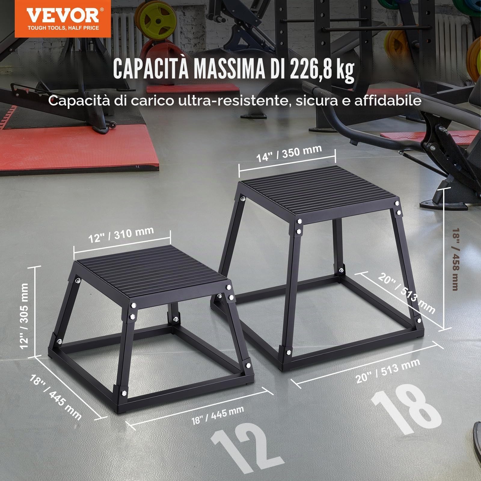 VEVOR Box Pliometrico 513x513x458mm Piattaforma Pliometrica Carico 227 kg Jump Box per Allenamento Fitness Crossfit
