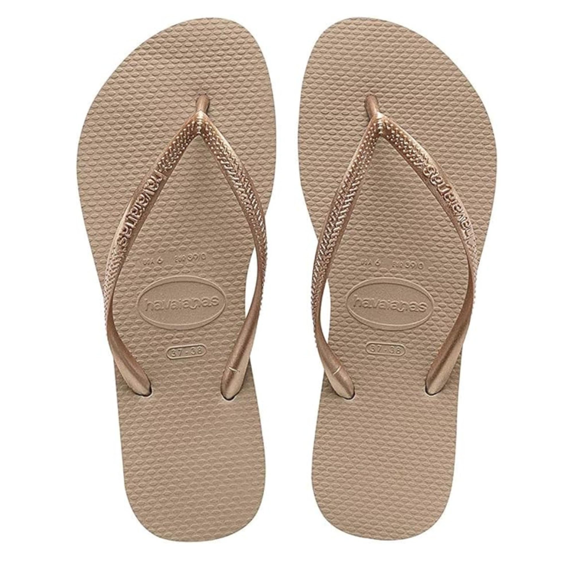 Havaianas Slim, Chanclas Elegantes, Duraderas y Versátiles, con Suela Texturizada para Agarre y Soporte Mujer, Rose Gold, 37/​38 EU