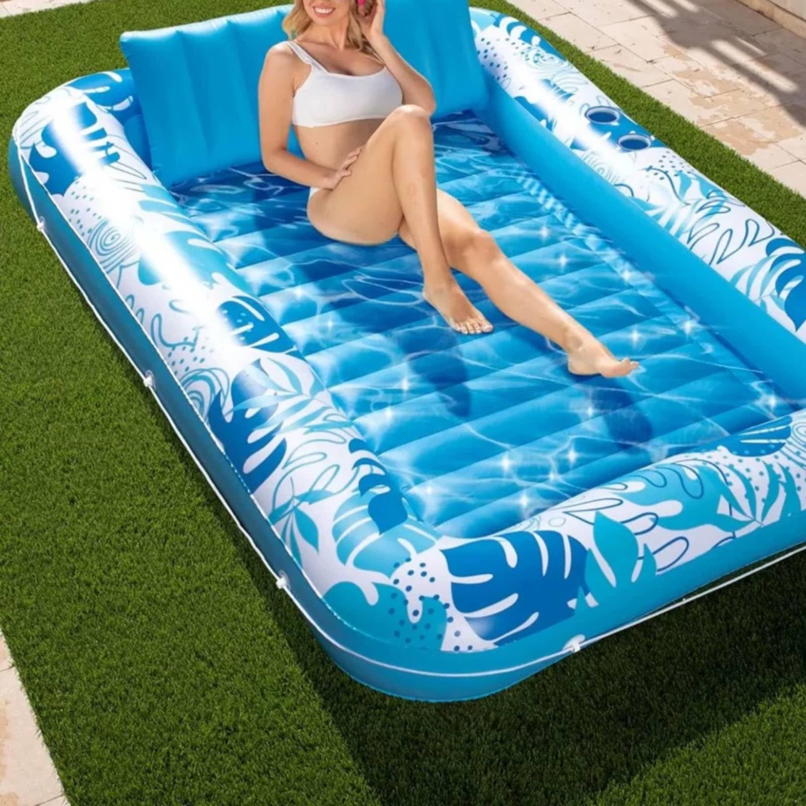 Letto Galleggiante Gonfiabile Lettino Gonfiabile Materassino Piscina Amaca Acqua con Pompa Domestica Gonfiaggio Rapido Portabicchieri Cuscino, Platino