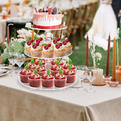 Miniatura 3 de YestBuy Soporte redondo de 3 niveles para cupcakes con base, soporte acrílico para tartas, soporte de torre para cupcakes, soporte de alta calidad