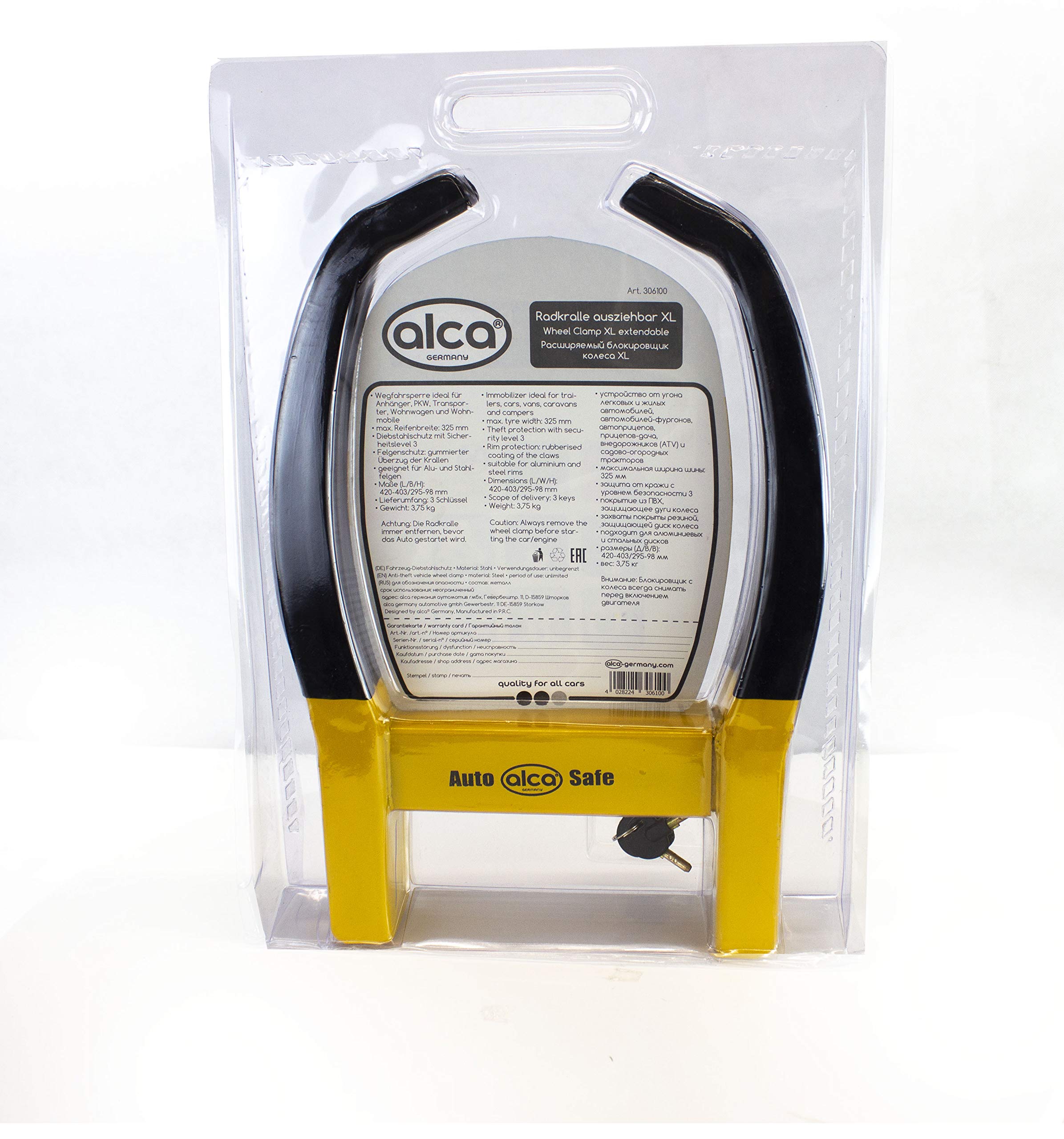 Abrazadera para rueda de remolque para coche, autocaravana, seguridad coche, tamaño XL, gran resistente, protección antirrobo, 2 llaves, Alca Alemania