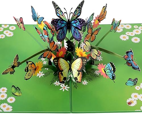 HolidayIdeas Tarjetas desplegables de mariposa 3D y ramo de tulipanes, tarjeta de felicitación emergente de flores de amor de primavera para niños,