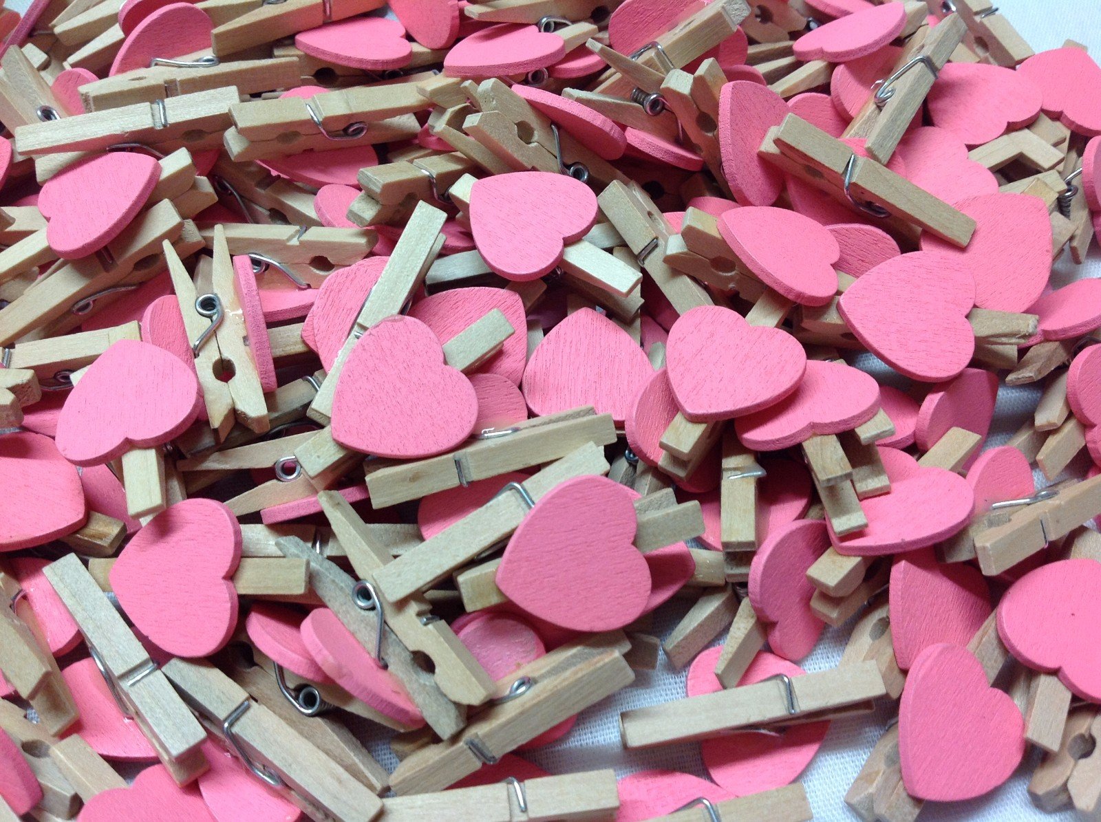 Celloexpress Pink 30Mm Love Hearts On Mini Natural Wooden Craft Pegs - Pack Of 25