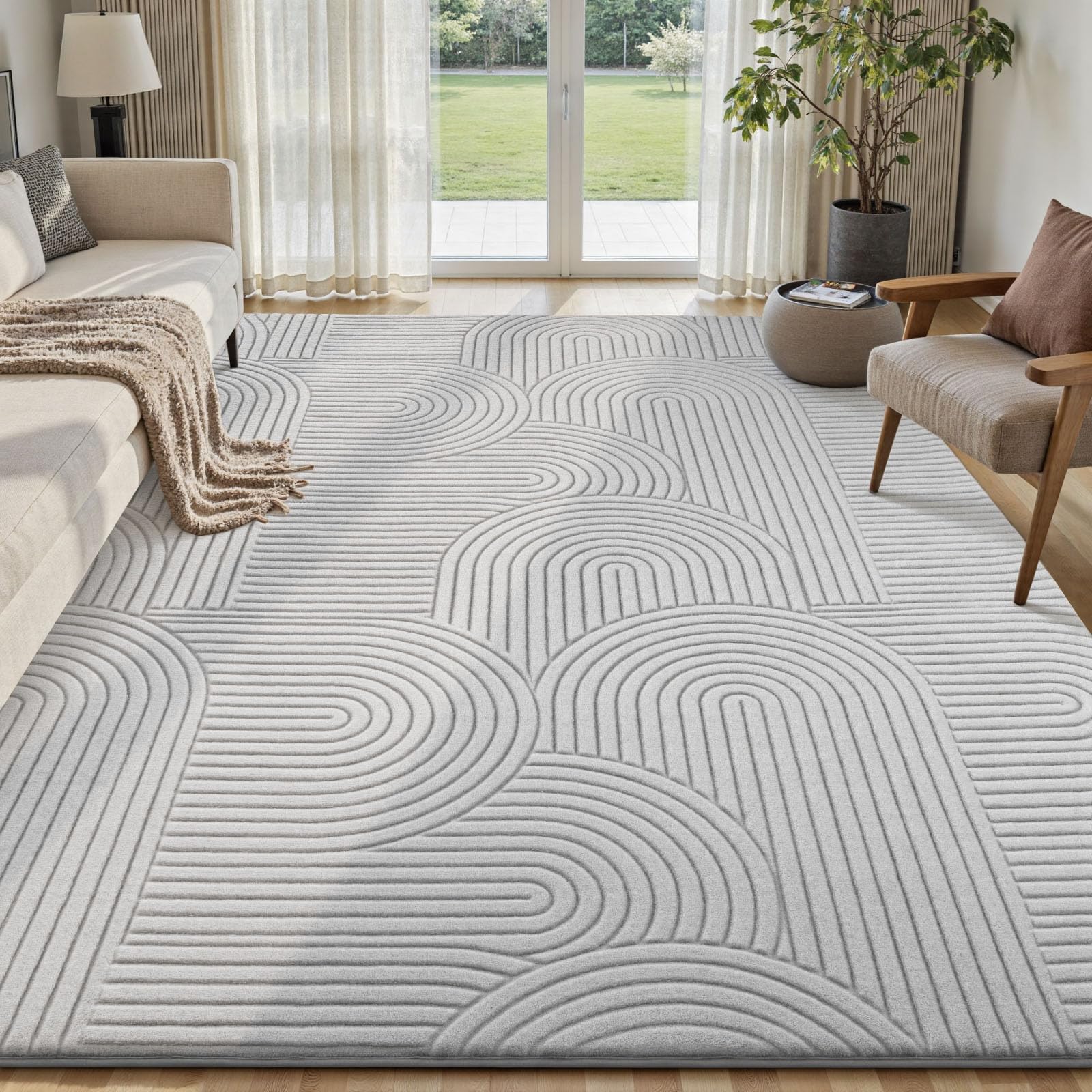 Sour Lemon Rugs Living Room 140x200cm, Light Grey Soft Shaggy Rug for Bedroom, 3D Geometric Modern Short Pile Carpet, Extra Large Washable Anti Slip Area Rugs for Living Room Kids Room, Non Shedding — image 1