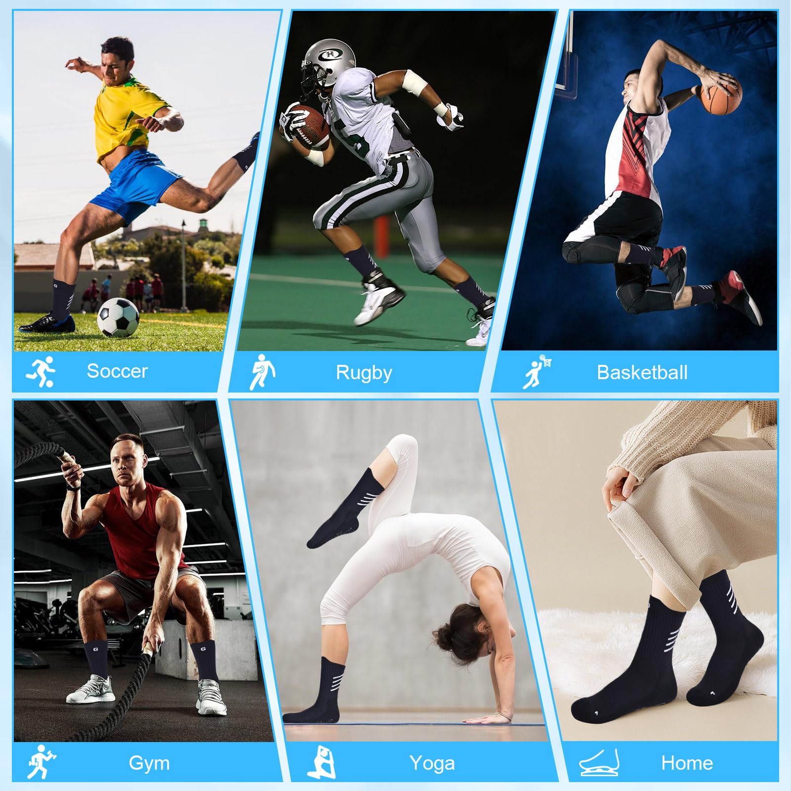 Grip - Calcetines de fútbol para hombre y joven, antideslizantes, para fútbol, rugby, talla 9-12, color negro, talla L, 4 pares, Negro-4 pares, Large