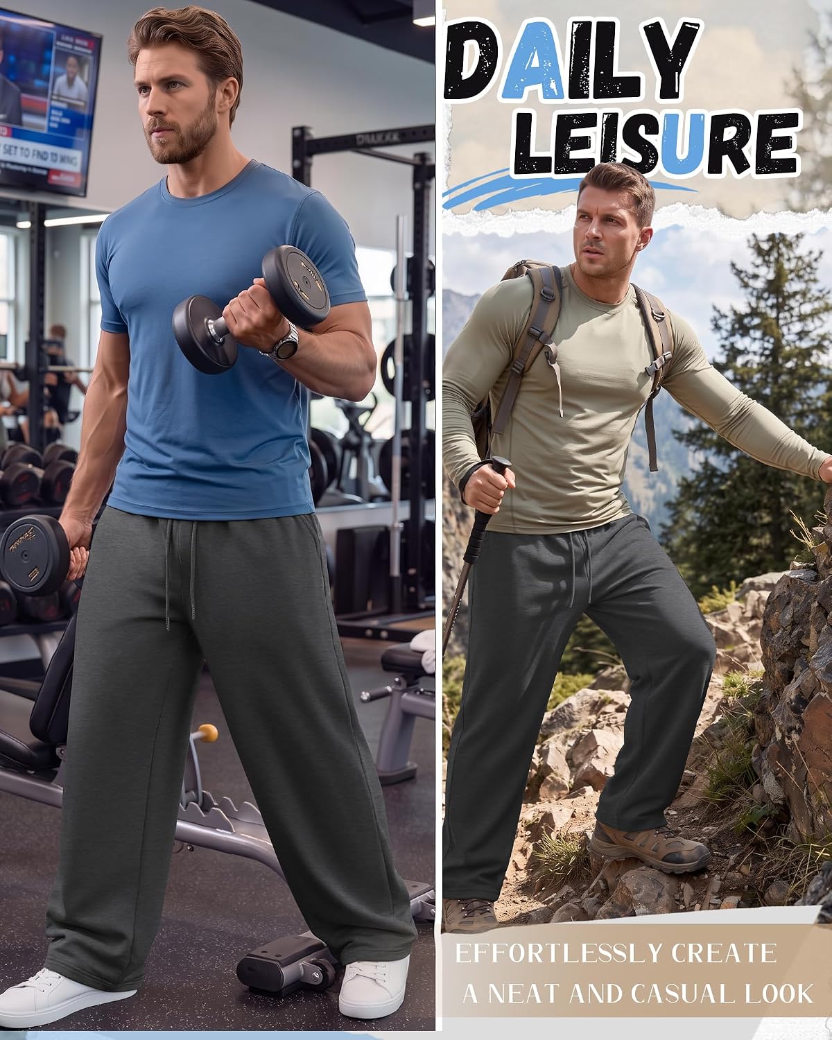 Neer Men's Baggy Sweatpants Wide Leg Elastic Drawstring Waist Pants Casual Lounge Joggers Athletic Pants with Pockets