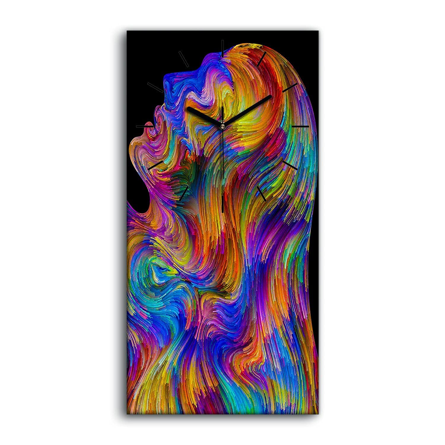 Horloge sur toile 30x60cm abstrait coloré avec de superbes mains noires