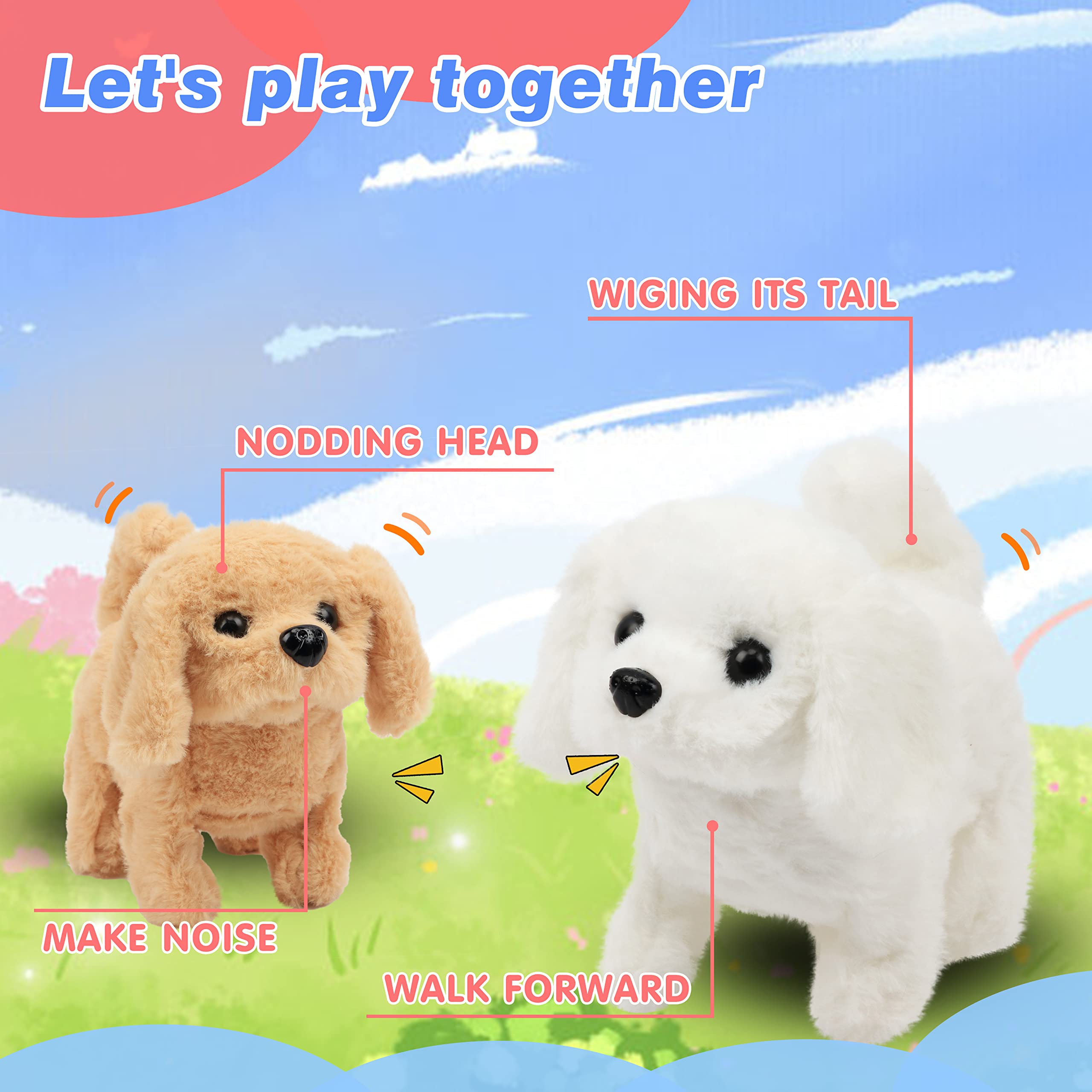 Hopearl Walking Dog Golden Retriever Interactive Electronic Pet Plush Toy Puppy Woof and Moving Animated Nodding Head Gifts for Toddlers Birthday, Brown, 7'' — view 4