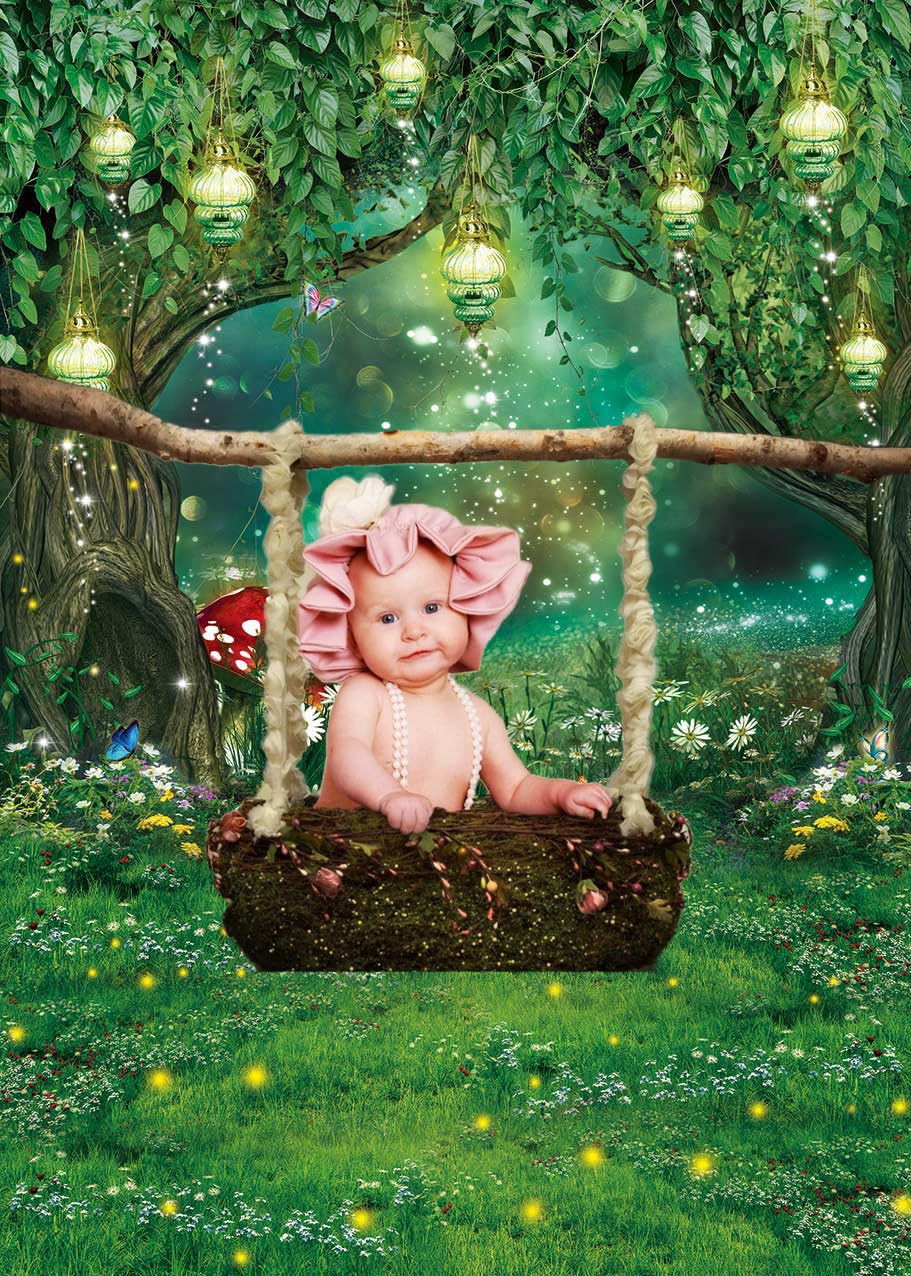 APROPHIC Wald Fotohintergrund 210x150cm - Märchenland Mit Pilzen & Schmetterlingen