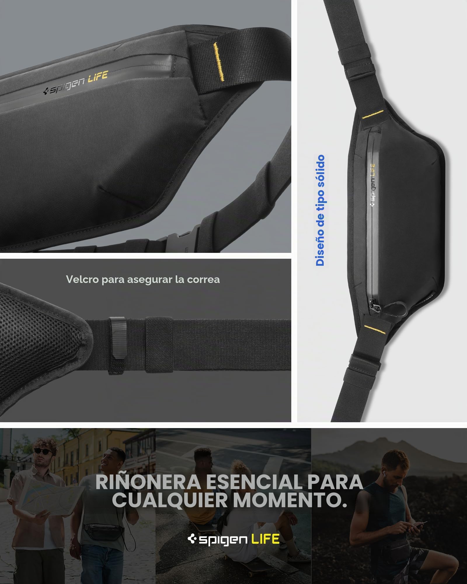 Spigen Life Klasden Bolsa de Cintura para Hombre y Mujer, Bolso de Viaje para Actividades al Aire Libre y Deportes - Negro