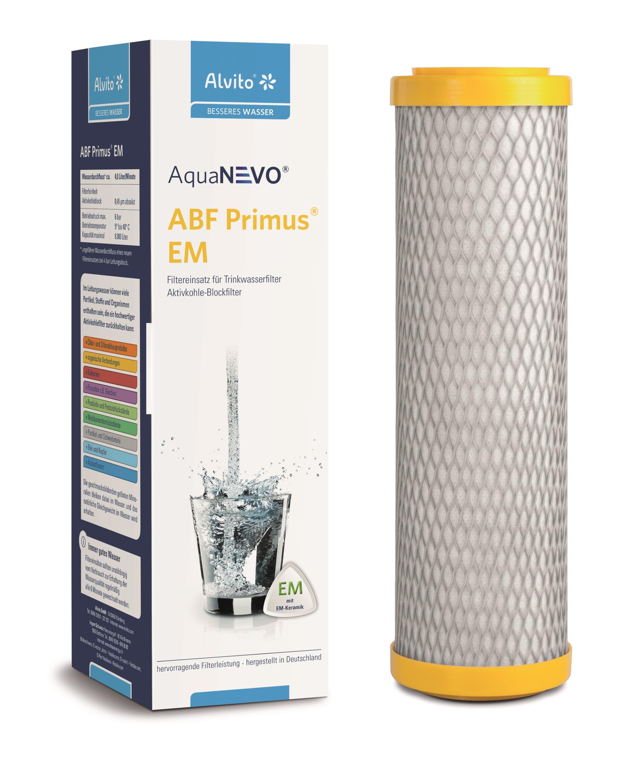 Alvito, cartuccia filtro ai carboni attivi ABF Primus® Duplex® SD/CLC/EM/SD (giallo, blu, verde, rosso) | (Primus EM giallo)