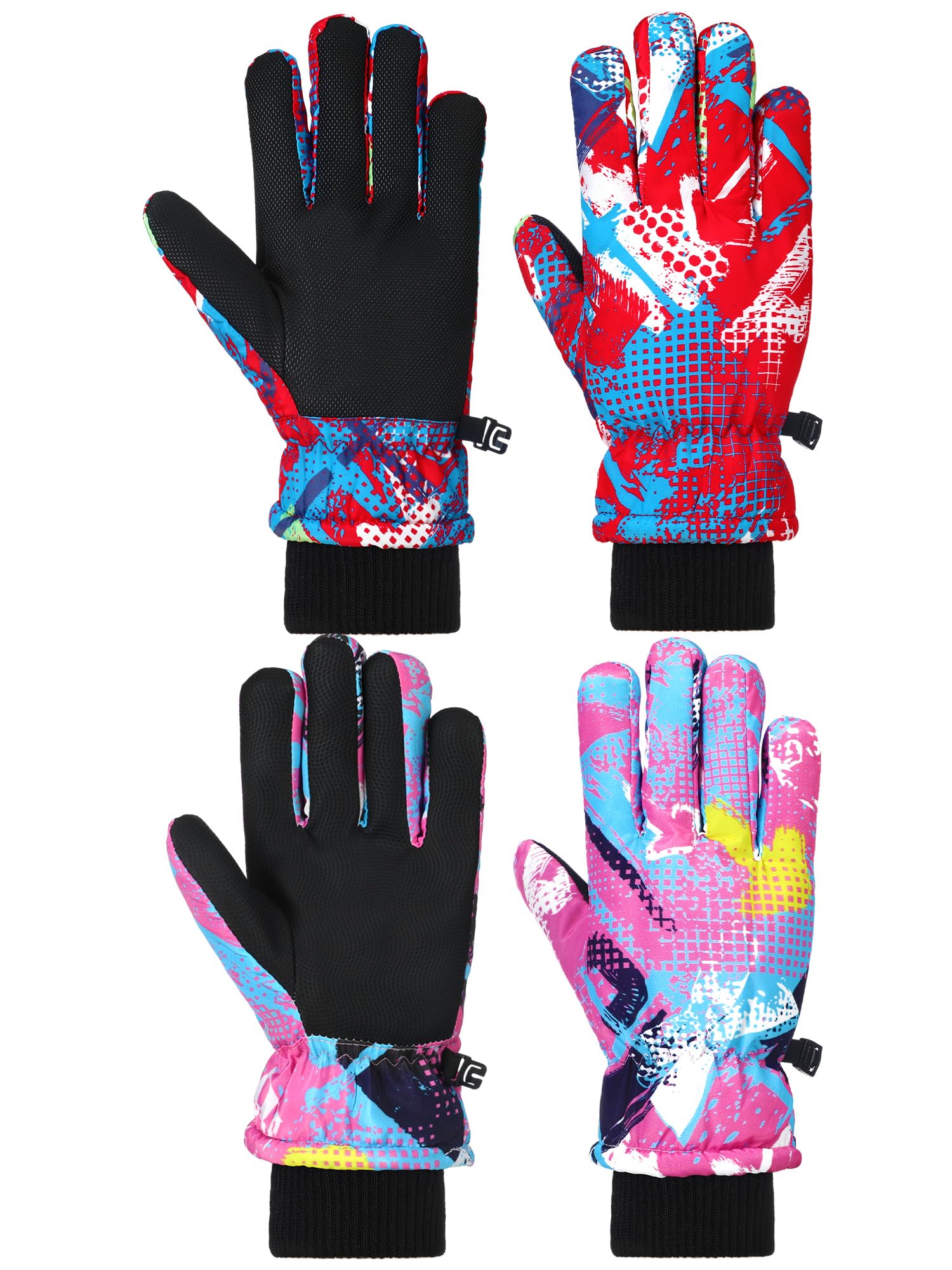Honoson 2 Pairs Kids Snow Gloves, Winter Waterproof
