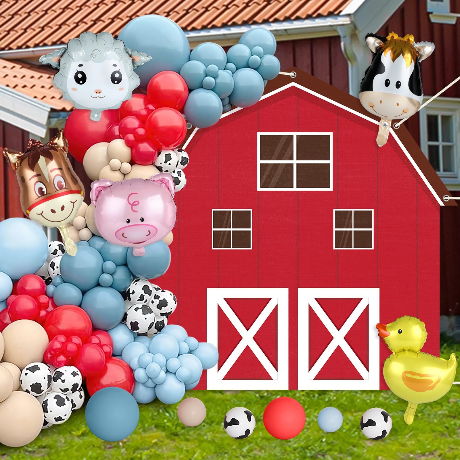 Farm Animals Party Decoration Set Farmhouse Backdrop Cow Balloon Garland Arch Kit Farm Theme Balloons Photo Booth Photography Background Decor for Halloween Birthday Kids Baby Shower Party Supplies