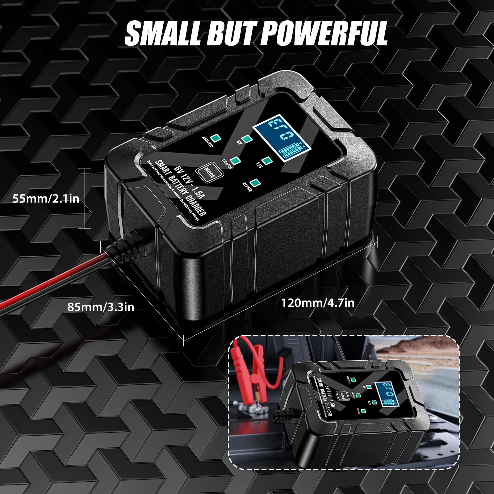 12V Batterieladegerät Smart 6A Autobatterie Ladegerät 12V - LCD Touchscreen, Reparaturmodus, Für Auto & Motorrad Vollautomatisches Ladegerät