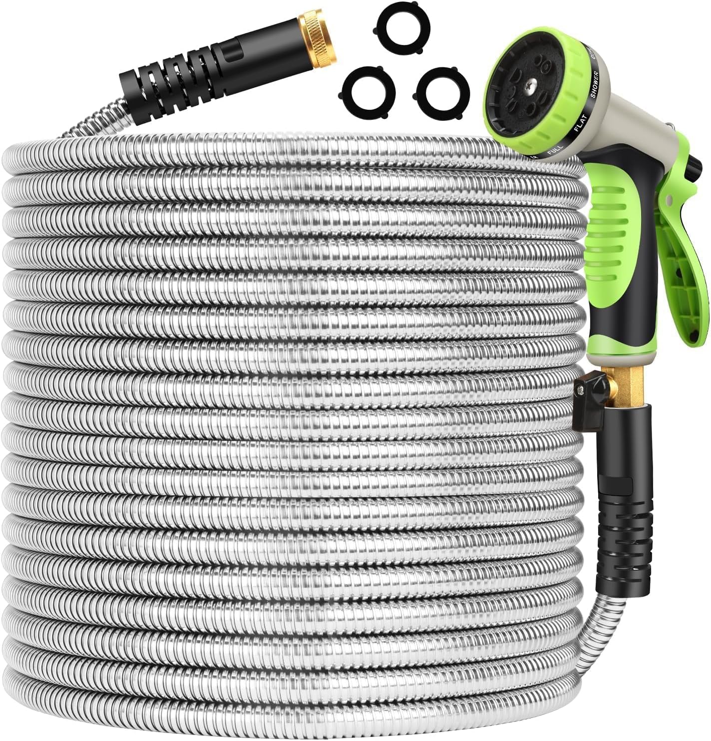Metal Garden Hose 75ft Flexible Stainless Steel Water Hose Heavy Duty Lightweight Strong Durable Kink Free Long Hose Pipe with 10 Function Nozzle for Outdoor Yard