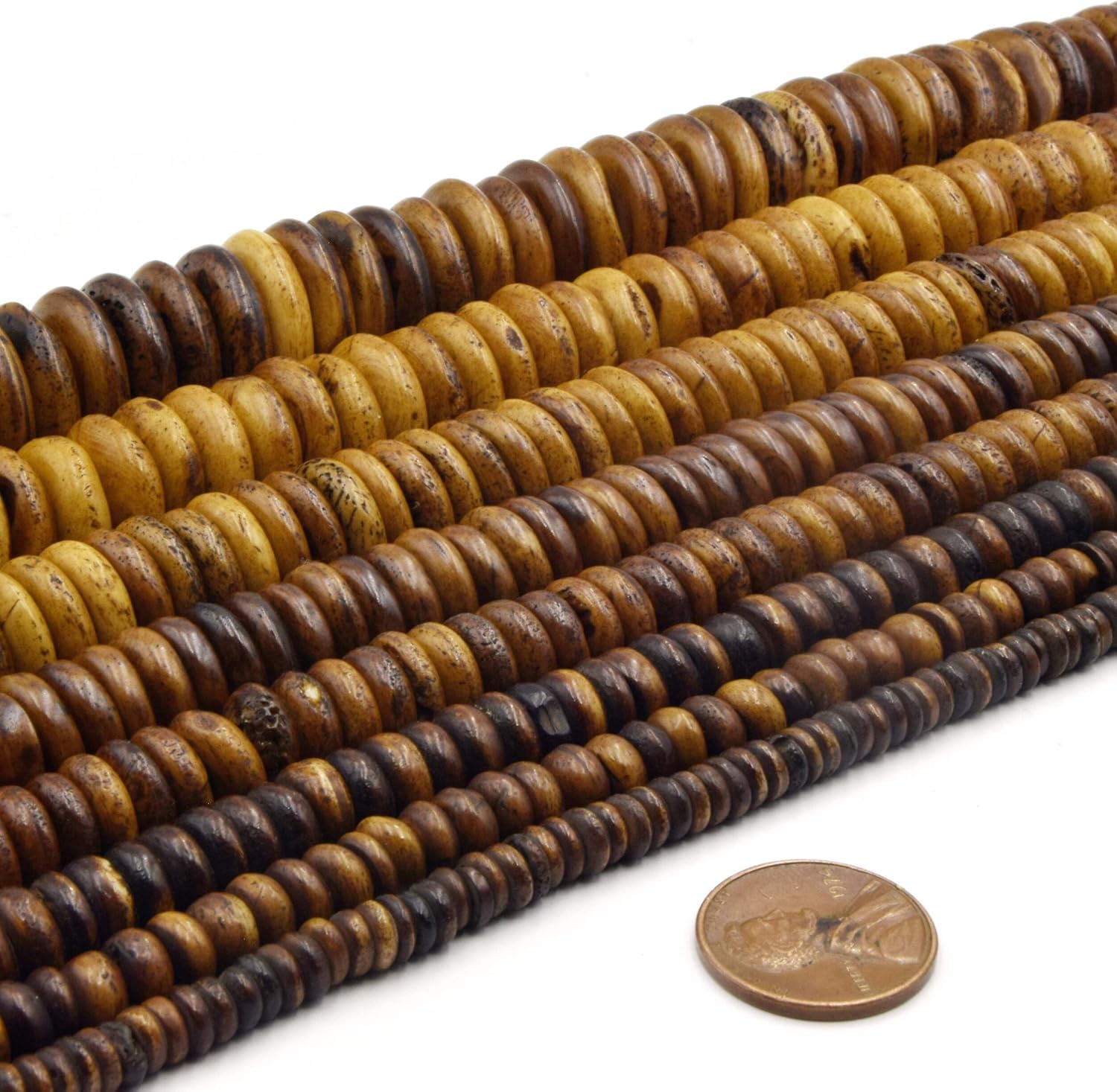 Bone Beads - Ox Bone Flat Disc Rondelle Beads in White and Brown, Available in Sizes 5mm to 20mm. 14mm Light Brown