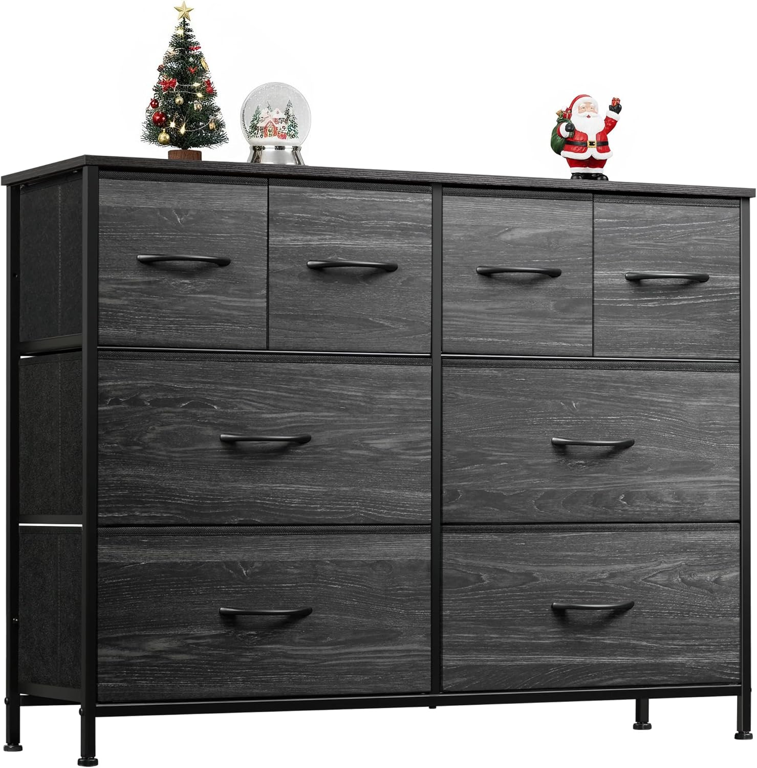 WLIVE Dresser for Bedroom with 8 Drawers, Wide Fabric Dresser for Storage and Organization, Bedroom Dressers, Chest of Drawers for Living Room, Closet, Hallway, Charcoal Black Wood Grain Print
